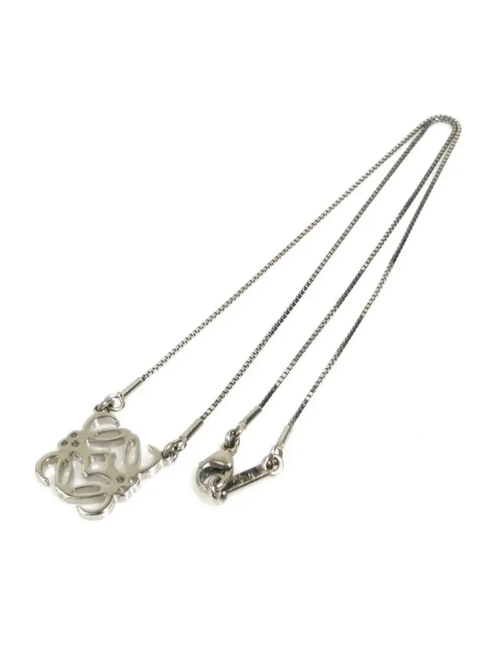 Auth Loewe Anagram Necklace Silver #302736L23B